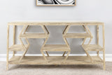 66" Light Brown Solid Wood Console Table Geometric Shelves