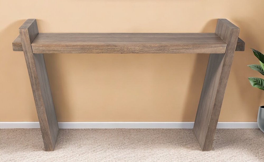 60" Brown Solid Wood Slanted Base Console Table