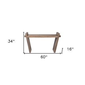 60" Brown Solid Wood Slanted Base Console Table