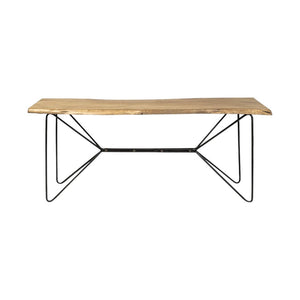 66" Natural and Black Solid Wood and Iron Abstract Base Console Table