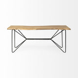 66" Natural and Black Solid Wood and Iron Abstract Base Console Table