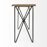 66" Natural and Black Solid Wood and Iron Abstract Base Console Table