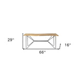 66" Natural and Black Solid Wood and Iron Abstract Base Console Table