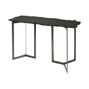 50" Black and Nickel Slate and Iron Distressed Double Pedestal Console Table