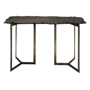 50" Black and Nickel Slate and Iron Distressed Double Pedestal Console Table