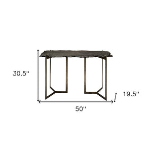 50" Black and Nickel Slate and Iron Distressed Double Pedestal Console Table