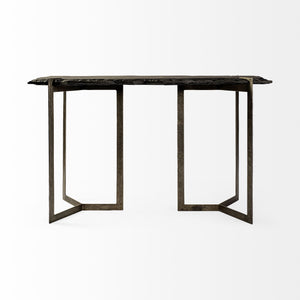 50" Black and Nickel Slate and Iron Distressed Double Pedestal Console Table