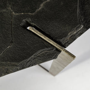 50" Black and Nickel Slate and Iron Distressed Double Pedestal Console Table