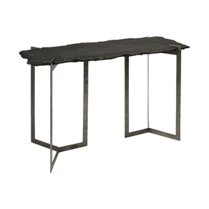 50" Black and Nickel Slate and Iron Distressed Double Pedestal Console Table