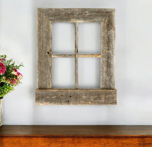 25" X 22" Gray Weathered Wood Window Frame With Planter