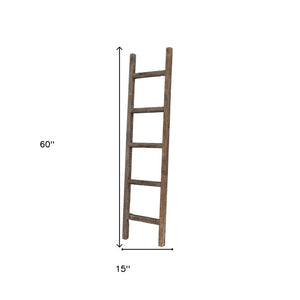 60" Espresso Distressed Solid Wood Five Step Ladder Shelf