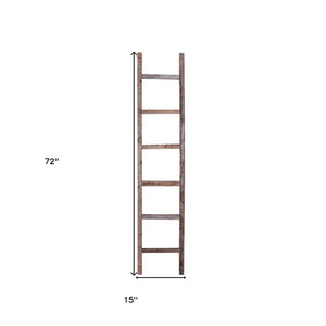 72" Gray Distressed Solid Wood Seven Step Ladder Shelf