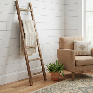 72" Six Step Rustic Weathered Grey Wood Ladder Shelf