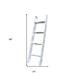 49" White Distressed Solid Wood Four Step Ladder Shelf