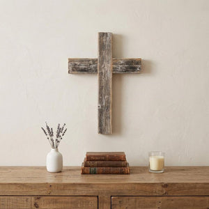 16" X 11" Gray Wood Cross Hanging Dimensional Sculpture