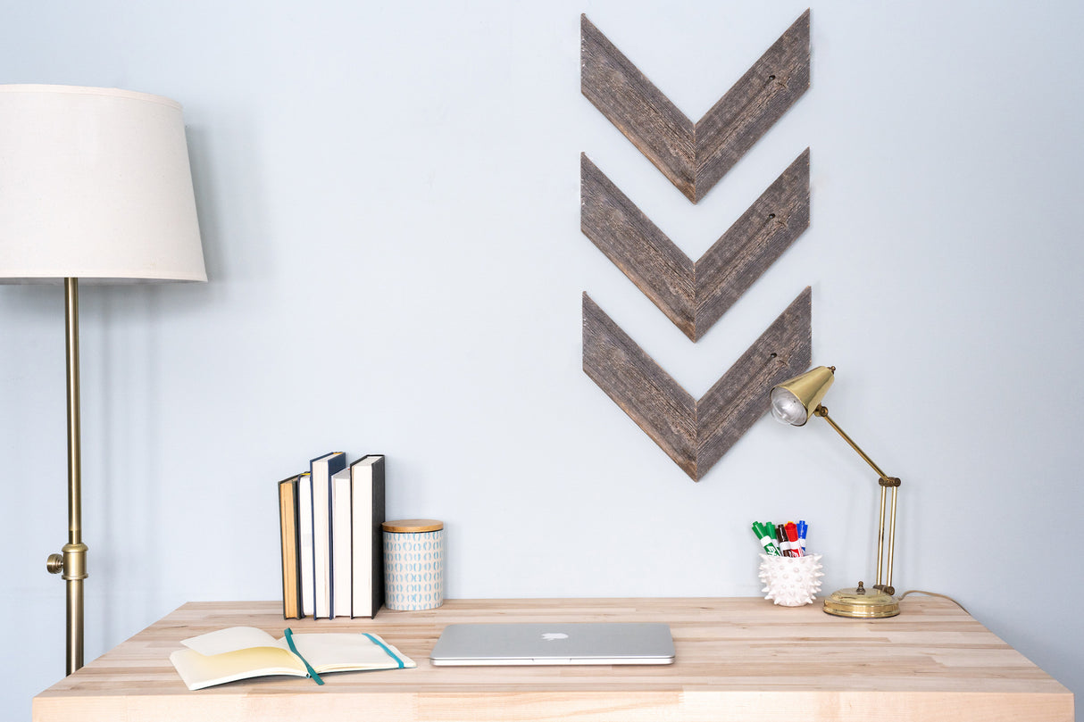 Set of Three Gray Distressed Wood Hanging Arrow Dimensional Sculptures