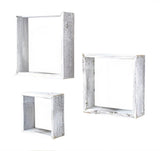 Set Of 3 Square Rustic White Wash Wood Open Box Shelve