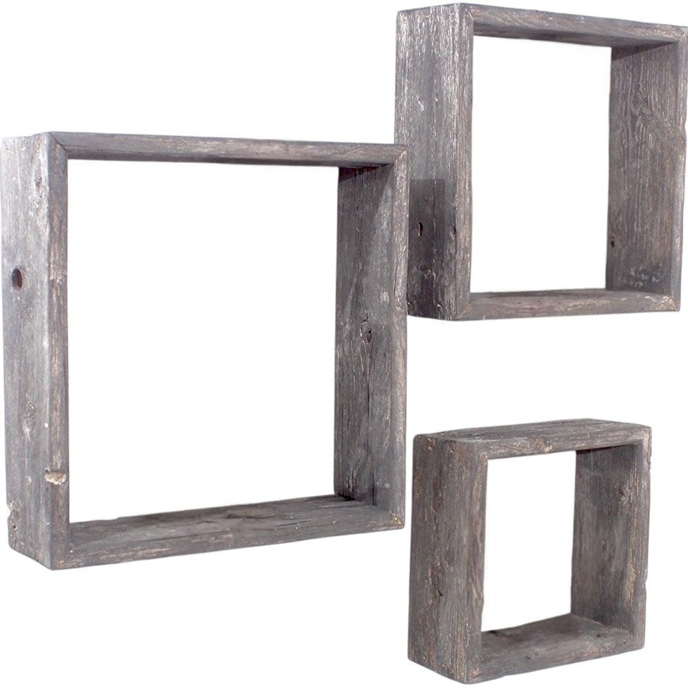 Set of Three Smoky Black Wood Square Hanging Dimensional Sculpture