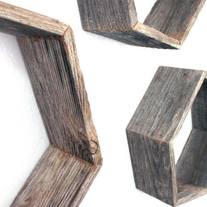 Set of Three Gray Wood Hexagon Wood Open Box Shelves