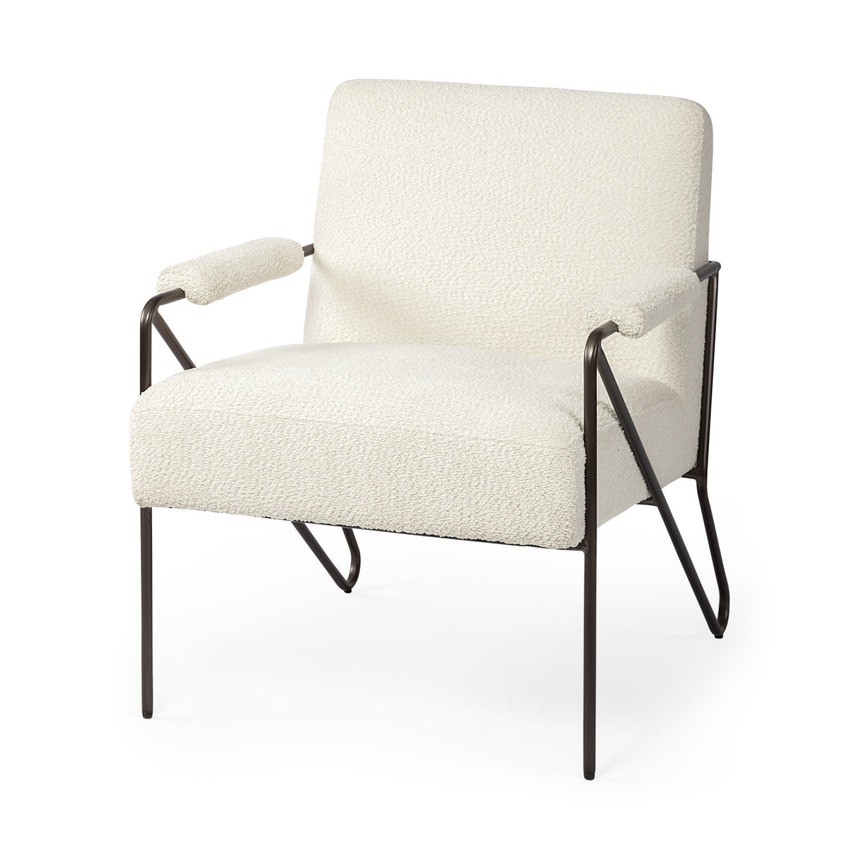 31" Off White and Brown Fabric Arm Chair