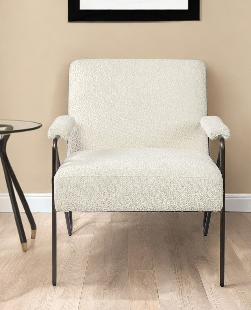 31" Off White and Brown Fabric Arm Chair