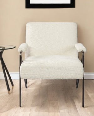 31" Off White and Brown Fabric Arm Chair
