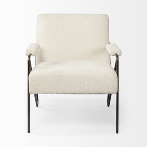 31" Off White and Brown Fabric Arm Chair