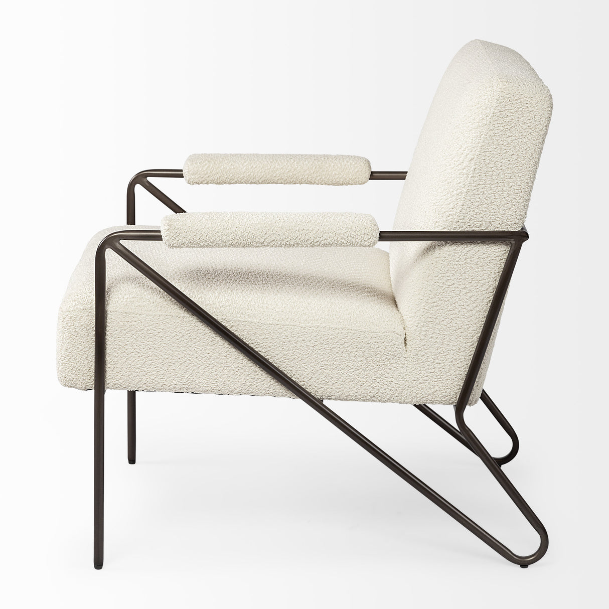 31" Off White and Brown Fabric Arm Chair