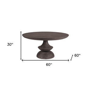 60" Gray Rounded Solid Wood Pedestal Base Dining Table