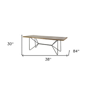 84" Brown And Black Solid Wood And Iron Trestle Base Dining Table
