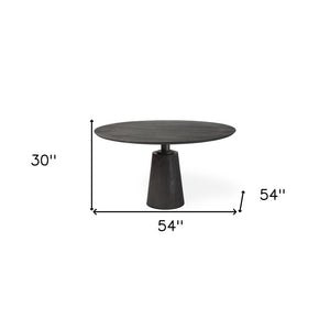 54" Dark Brown Solid Wood And Iron Pedestal Base Round Top Dining Table