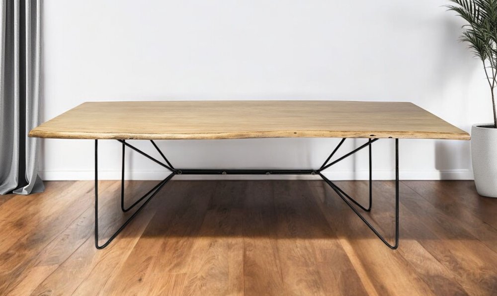 80" Brown And Black Solid Wood And Metal Dining Table