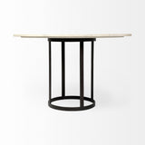 48" White And Black Rounded Marble And Metal Pedestal Base Dining Table
