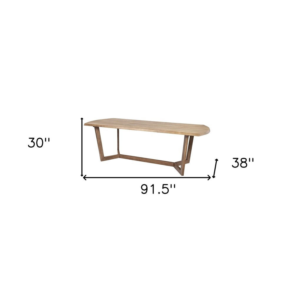 92" Natural And Brown Solid Wood Trestle Base Dining Table