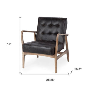 28" Black and Brown Leather Tufted Lounge Chair