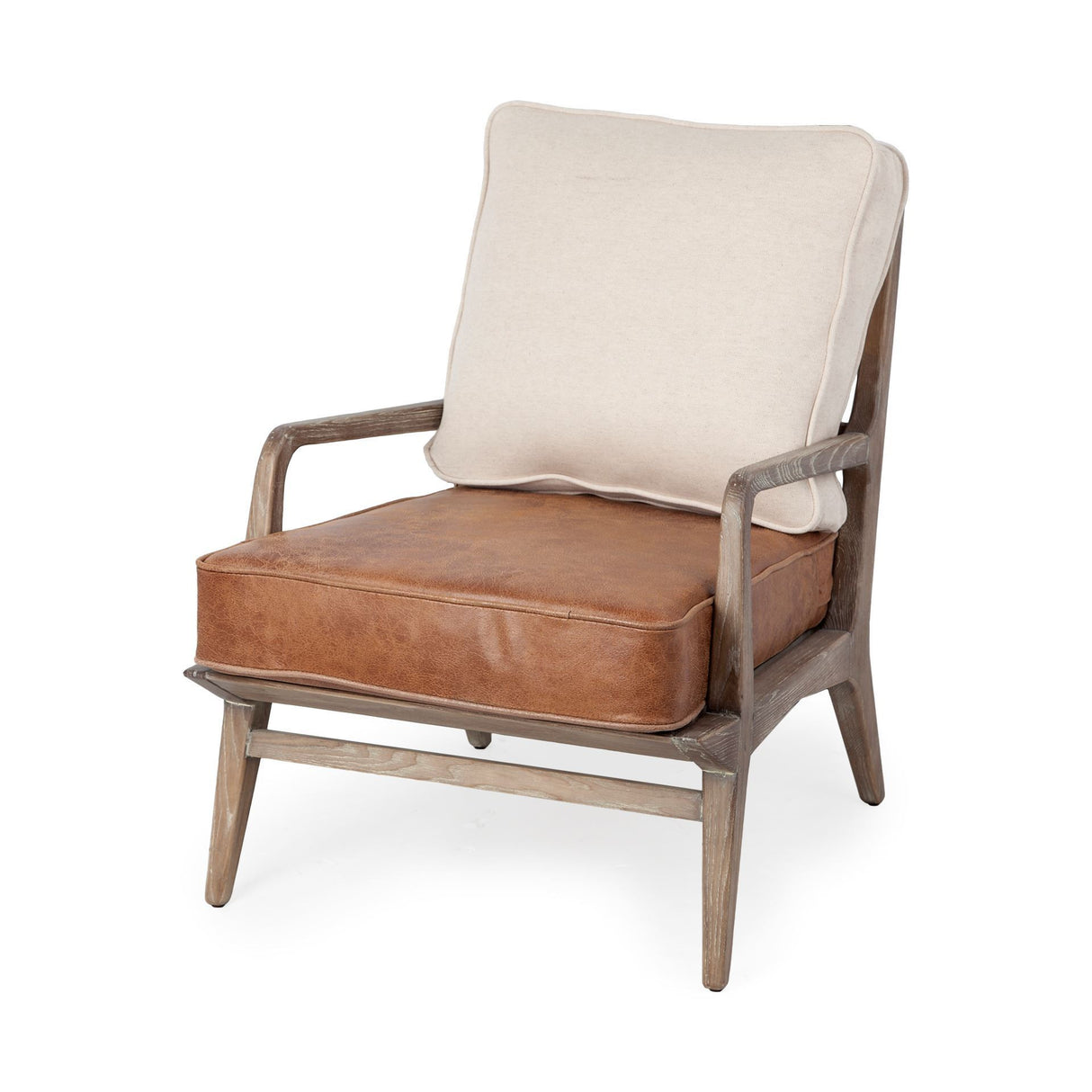 24" Beige and Brown Leather Arm Chair