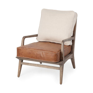 24" Beige and Brown Leather Arm Chair