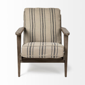 31" Beige Gray and Brown Fabric Striped Lounge Chair