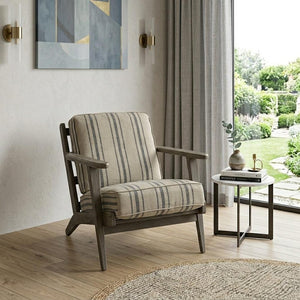 31" Beige Gray and Brown Fabric Striped Lounge Chair