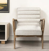 28" Cream and Brown Fabric Lounge Chair