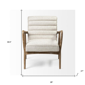 28" Cream and Brown Fabric Lounge Chair