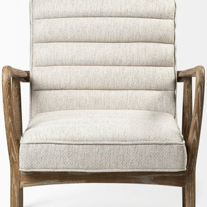 28" Cream and Brown Fabric Lounge Chair
