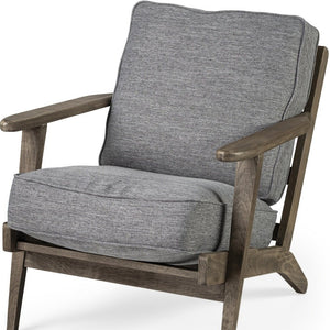 31" Gray and Brown Fabric Cushions And Wood Lounge Chair