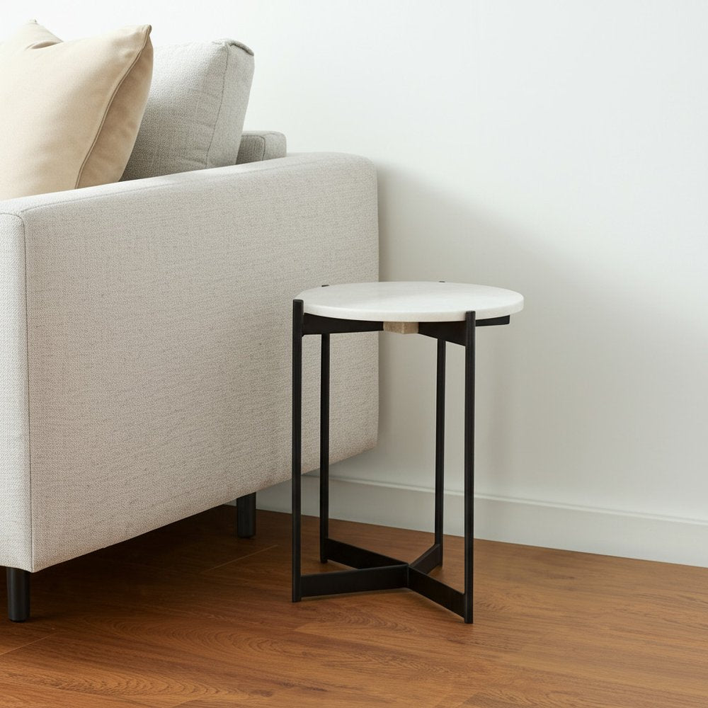 24" Brown And White Glass Round End Table