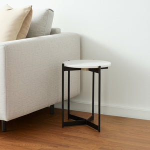 24" Brown And White Glass Round End Table