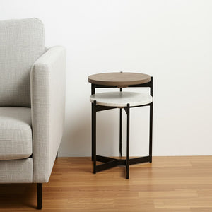 24" Brown And White Glass Round End Table