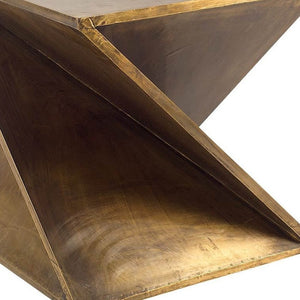 21" Brass Clad Distressed Wood Abstract End Table