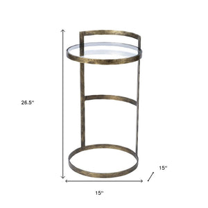 27" Gold And Clear Glass Round End Table