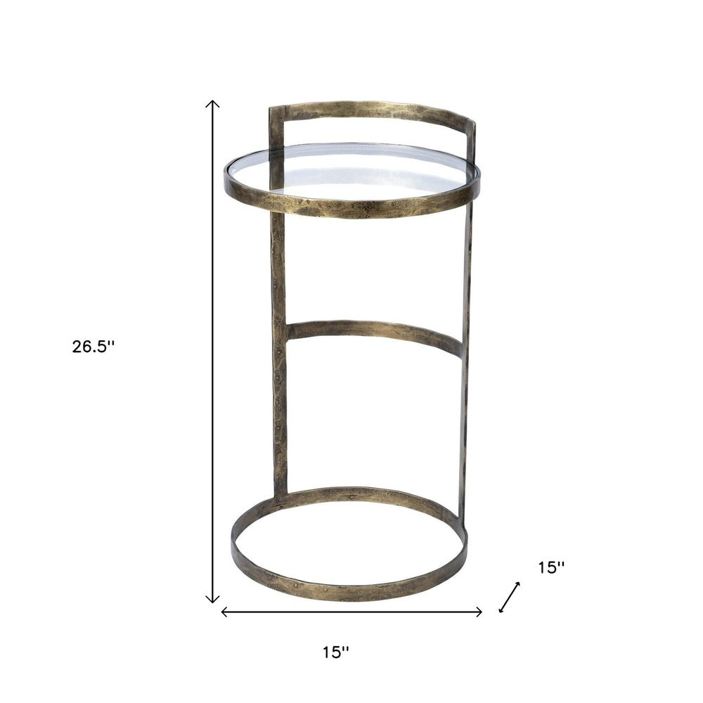 27" Gold And Clear Glass Round End Table