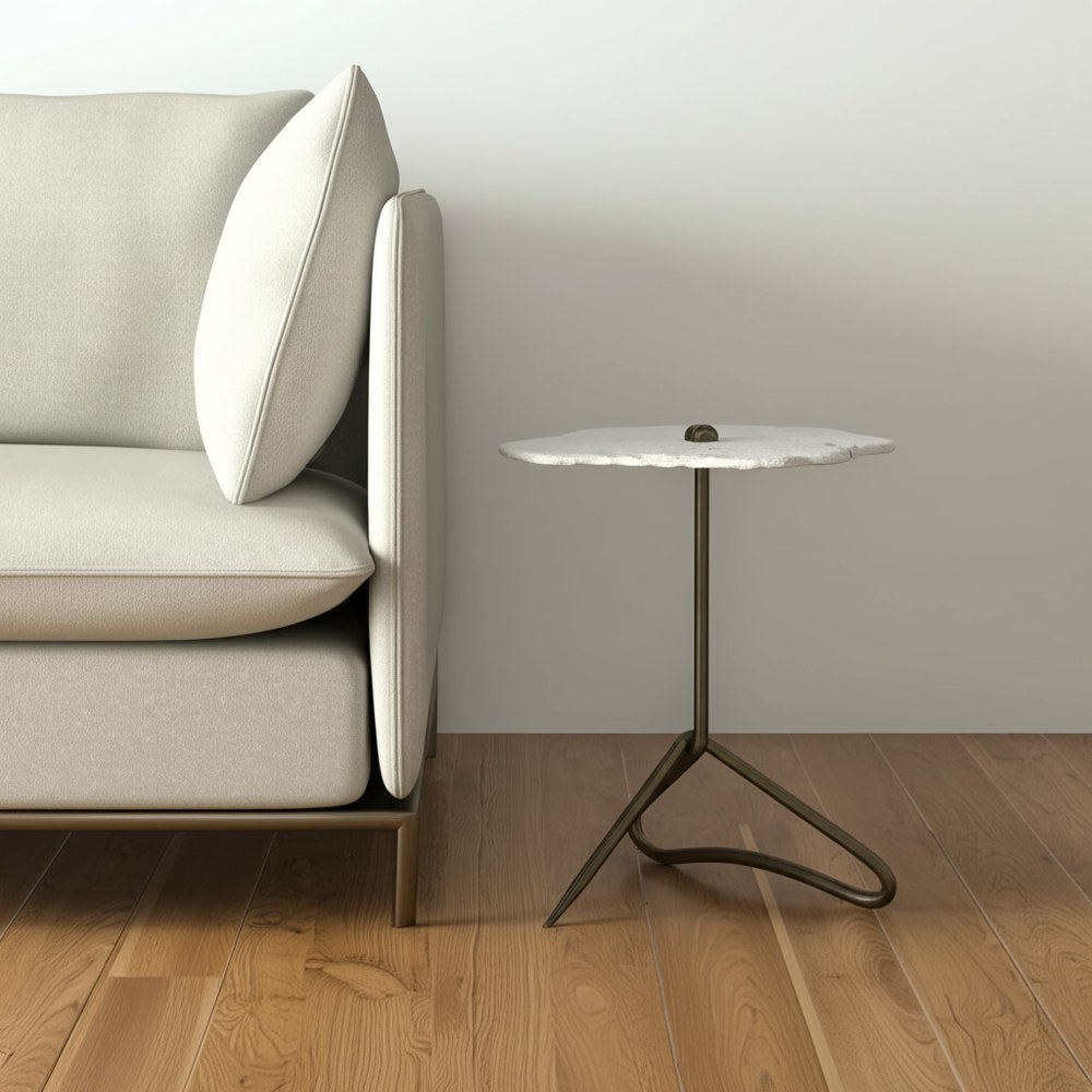23" Gold And White Marble End Table